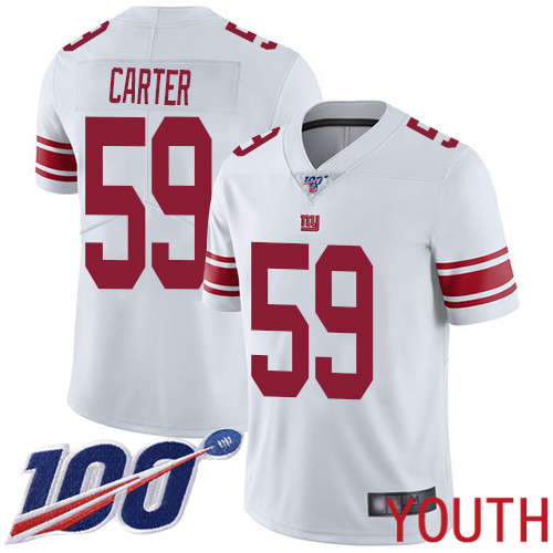 Youth New York Giants #59 Lorenzo Carter White Vapor Untouchable Limited Player 100th Season Football NFL Jersey